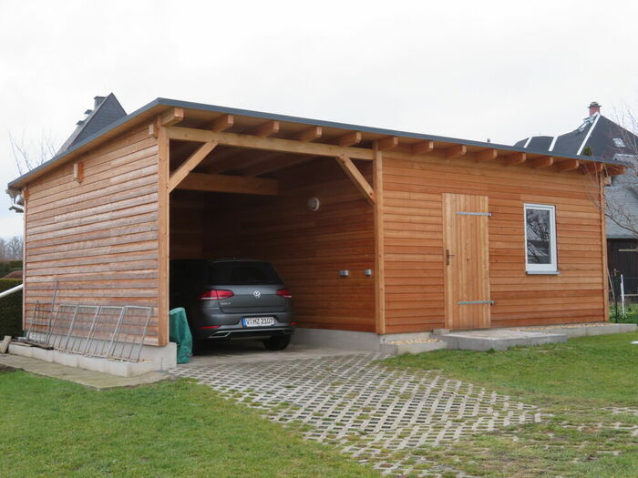 Gartenhaus mit integrierten Carport Gartenhaus mit integrierten Carport…